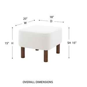 EuroStyle Beatrice Upholstered Accent Stool with Foam Cushion and Warm Walnut Wood Legs White 94272-WHT