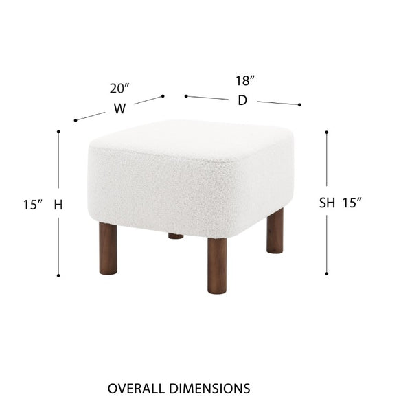 EuroStyle Beatrice Upholstered Accent Stool with Foam Cushion and Warm Walnut Wood Legs White 94272-WHT