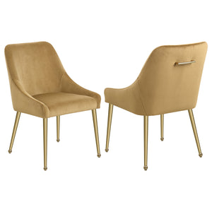 English Elm Lichton Velvet Upholstered Dining Side Chair Set of 2 with Foam Padding, Brass Legs & Back Handle Cognac B062P299934