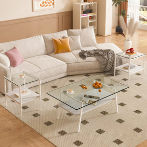 English Elm Coffee Table Set Of 3 – Modern Tempered Glass & Mdf End Tables For Stylish Living Room Decor W241S00050