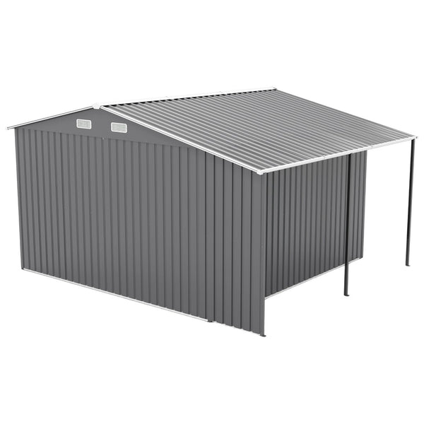 English Elm 10x12 Ft Galvanized Steel Outdoor Shed Dual Zone Lockable Sliding Doors Backyard Storage Dark Gray W1598S00034