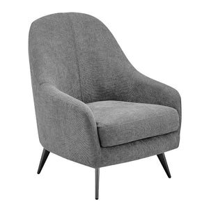 EuroStyle Selene Sculpted Lounge Chair Upholstered Fabric with Industrial Chrome Steel Legs Gray 94274-GRY