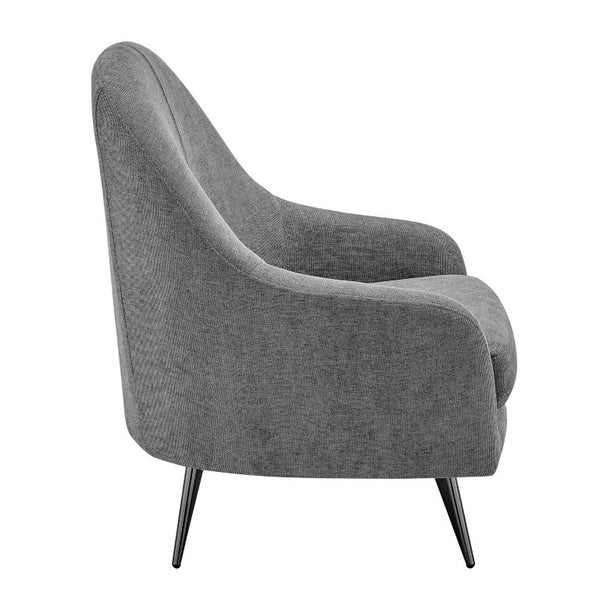 EuroStyle Selene Sculpted Lounge Chair Upholstered Fabric with Industrial Chrome Steel Legs Gray 94274-GRY