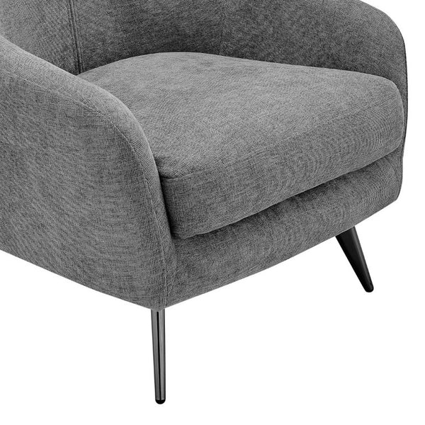 EuroStyle Selene Sculpted Lounge Chair Upholstered Fabric with Industrial Chrome Steel Legs Gray 94274-GRY