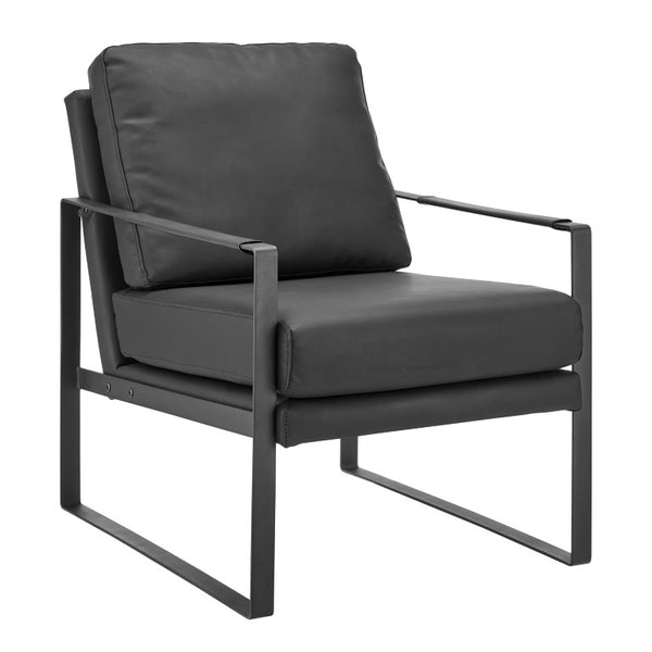 EuroStyle Bettina PU Leatherette Lounge Chair with Powder Coated Steel Frame for Office Black/Matte Black 94276-BLK
