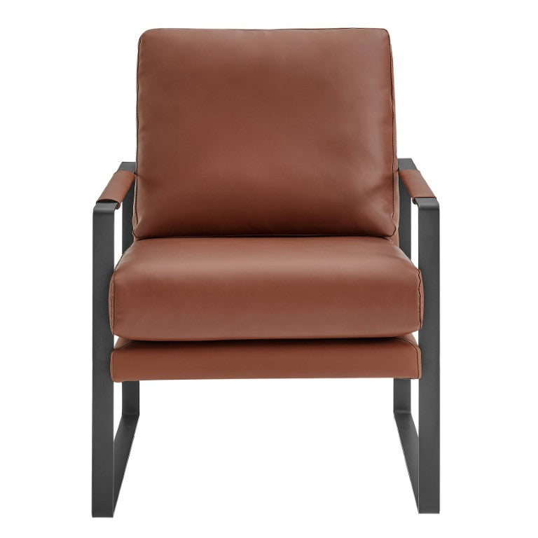 EuroStyle Bettina PU Leatherette Lounge Chair with Powder Coated Steel Frame for Office Brown/Matte Black 94276-BRN