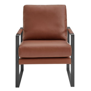 EuroStyle Bettina PU Leatherette Lounge Chair with Powder Coated Steel Frame for Office Brown/Matte Black 94276-BRN