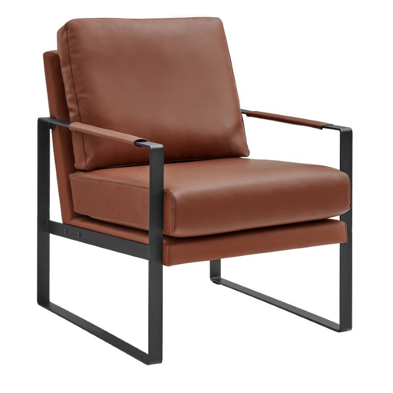 EuroStyle Bettina PU Leatherette Lounge Chair with Powder Coated Steel Frame for Office Brown/Matte Black 94276-BRN