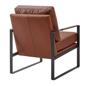 EuroStyle Bettina PU Leatherette Lounge Chair with Powder Coated Steel Frame for Office Brown/Matte Black 94276-BRN
