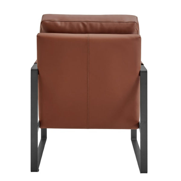 EuroStyle Bettina PU Leatherette Lounge Chair with Powder Coated Steel Frame for Office Brown/Matte Black 94276-BRN