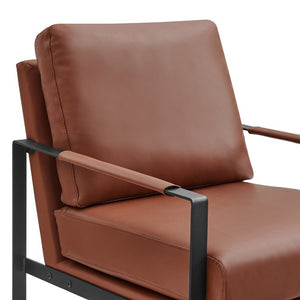 EuroStyle Bettina PU Leatherette Lounge Chair with Powder Coated Steel Frame for Office Brown/Matte Black 94276-BRN