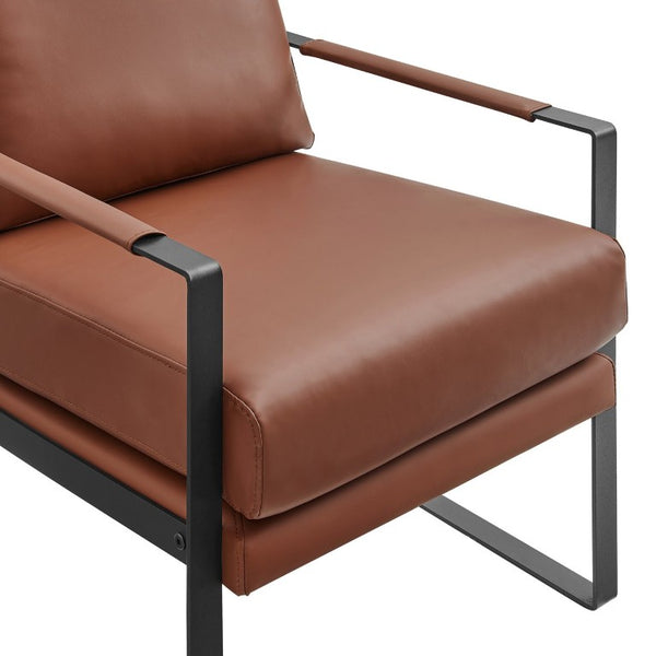 EuroStyle Bettina PU Leatherette Lounge Chair with Powder Coated Steel Frame for Office Brown/Matte Black 94276-BRN