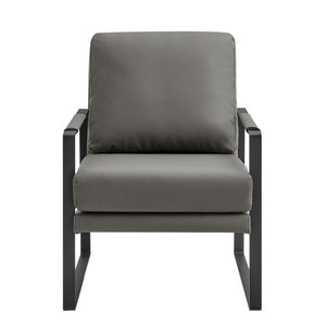 EuroStyle Bettina PU Leatherette Lounge Chair with Powder Coated Steel Frame for Office Dark Gray/Matte Black 94276-DKGRY