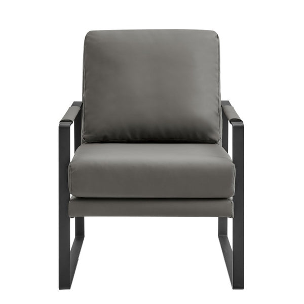 EuroStyle Bettina PU Leatherette Lounge Chair with Powder Coated Steel Frame for Office Dark Gray/Matte Black 94276-DKGRY