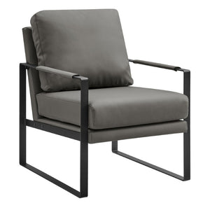 EuroStyle Bettina PU Leatherette Lounge Chair with Powder Coated Steel Frame for Office Dark Gray/Matte Black 94276-DKGRY