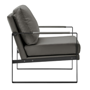 EuroStyle Bettina PU Leatherette Lounge Chair with Powder Coated Steel Frame for Office Dark Gray/Matte Black 94276-DKGRY