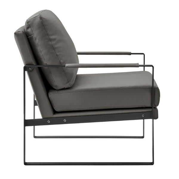 EuroStyle Bettina PU Leatherette Lounge Chair with Powder Coated Steel Frame for Office Dark Gray/Matte Black 94276-DKGRY