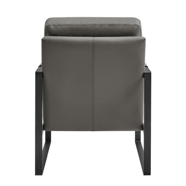 EuroStyle Bettina PU Leatherette Lounge Chair with Powder Coated Steel Frame for Office Dark Gray/Matte Black 94276-DKGRY
