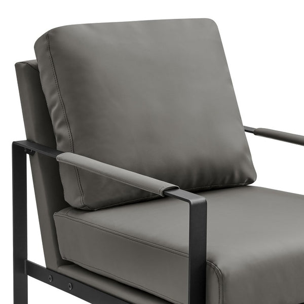 EuroStyle Bettina PU Leatherette Lounge Chair with Powder Coated Steel Frame for Office Dark Gray/Matte Black 94276-DKGRY