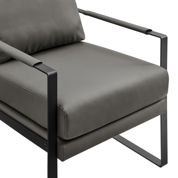 EuroStyle Bettina PU Leatherette Lounge Chair with Powder Coated Steel Frame for Office Dark Gray/Matte Black 94276-DKGRY