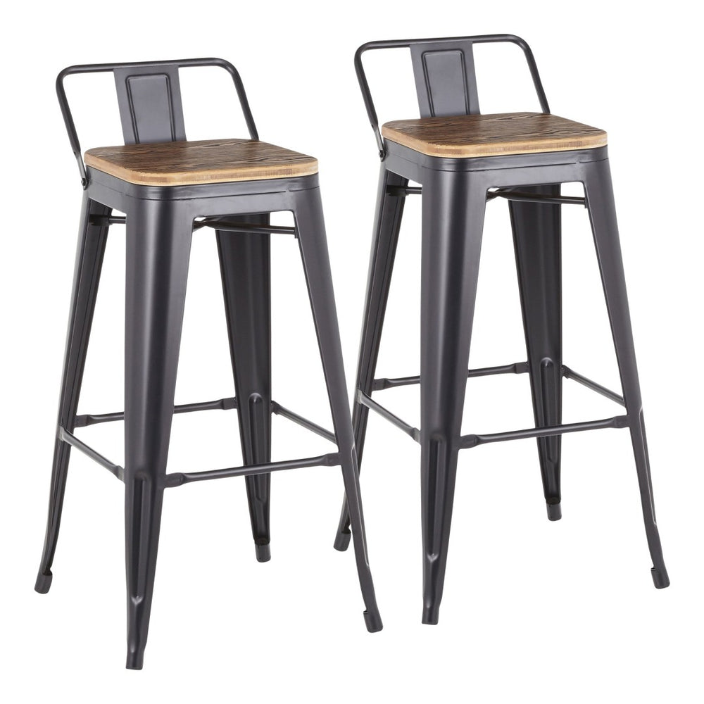 English Elm Low Square Back Industrial Barstools Bamboo Seat Steel Frame for Home Bar Set of 2 B202P222308