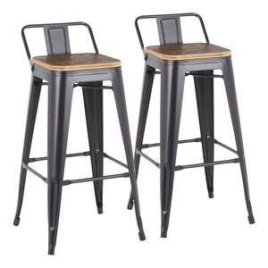 English Elm Low Square Back Industrial Barstools Bamboo Seat Steel Frame for Home Bar Set of 2 B202P222308