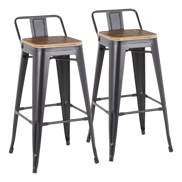 English Elm Low Square Back Industrial Barstools Bamboo Seat Steel Frame for Home Bar Set of 2 B202P222308