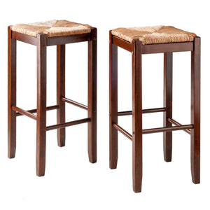 Winsome Wood Kaden 2-piece Bar Stool Set With Rush Seat - Classic Walnut Finish, Sturdy Design, Perfect For Dining Walnut Solid Wood ,Natural Sea Grass 94280-winsome-wood