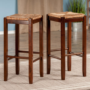 Winsome Wood Kaden 2-piece Bar Stool Set With Rush Seat - Classic Walnut Finish, Sturdy Design, Perfect For Dining Walnut Solid Wood ,Natural Sea Grass 94280-winsome-wood