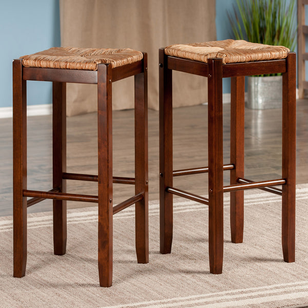 Winsome Wood Kaden 2-piece Bar Stool Set With Rush Seat - Classic Walnut Finish, Sturdy Design, Perfect For Dining Walnut Solid Wood ,Natural Sea Grass 94280-winsome-wood