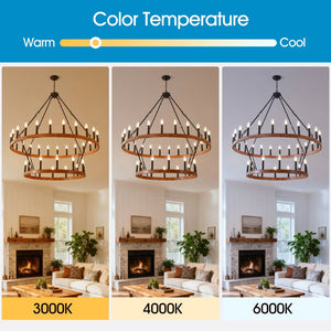 English Elm 47.24 Inch Two-tier Wagon Wheel Chandelier 36-light Wood Grain Metal Farmhouse Foyer Fixture W5008P392657
