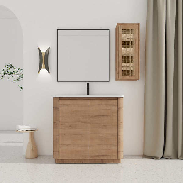 English Elm 36'' Freestanding Bathroom Vanity With Glossy Ceramic Sink & Soft-Close Doors For Stylish Storage W999S00402