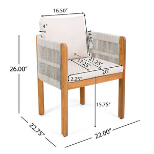 English Elm Acacia Wood Outdoor Dining Chair Set with Rope Arms and Waterproof Cushions N779P279983W