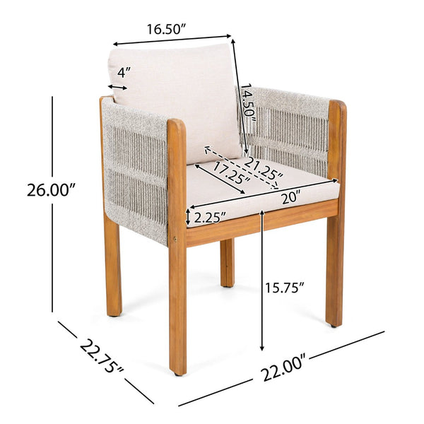 English Elm Acacia Wood Outdoor Dining Chair Set with Rope Arms and Waterproof Cushions N779P279983W