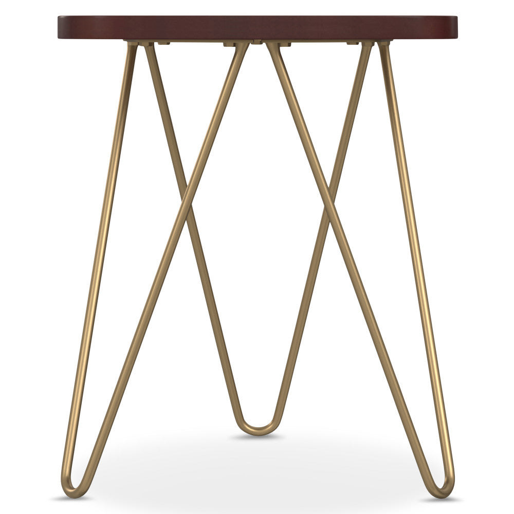 English Elm Patrice Dark Brown Metal and Wood Accent Table – Mango Hardwood Top, Gold Hairpin Legs, 17.7x18x21.3" B136P203443