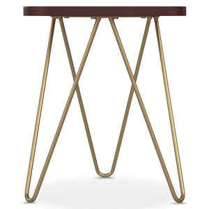 English Elm Patrice Dark Brown Metal and Wood Accent Table – Mango Hardwood Top, Gold Hairpin Legs, 17.7x18x21.3" B136P203443