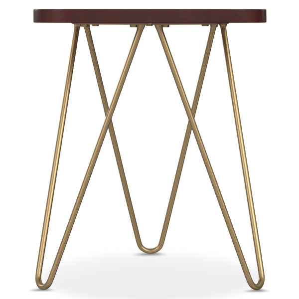 English Elm Patrice Dark Brown Metal and Wood Accent Table – Mango Hardwood Top, Gold Hairpin Legs, 17.7x18x21.3" B136P203443