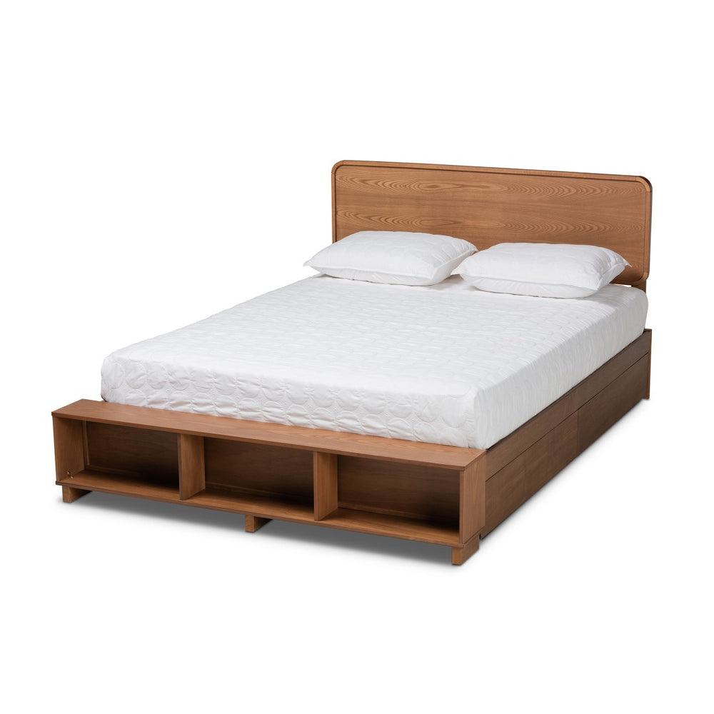 Baxton Studio Baxton Studio Modern Transitional Ash Walnut Platform Bed with 4-Drawer Storage for Organized Living Vita King Vita-Ash Walnut-King