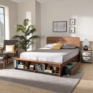 Baxton Studio Baxton Studio Modern Transitional Ash Walnut Platform Bed with 4-Drawer Storage for Organized Living Vita King Vita-Ash Walnut-King