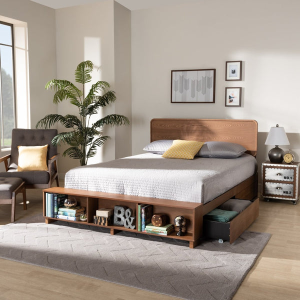 Baxton Studio Baxton Studio Modern Transitional Ash Walnut Platform Bed with 4-Drawer Storage for Organized Living Vita King Vita-Ash Walnut-King