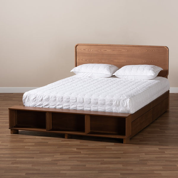 Baxton Studio Baxton Studio Modern Transitional Ash Walnut Platform Bed with 4-Drawer Storage for Organized Living Vita King Vita-Ash Walnut-King