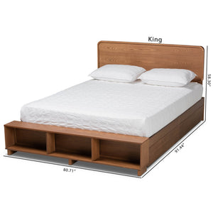 Baxton Studio Baxton Studio Modern Transitional Ash Walnut Platform Bed with 4-Drawer Storage for Organized Living Vita King Vita-Ash Walnut-King