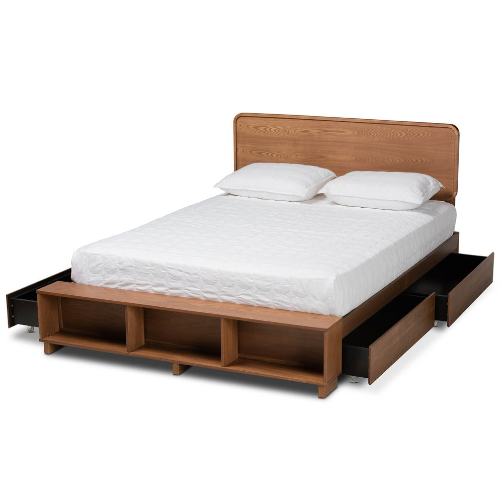 Baxton Studio Baxton Studio Modern Transitional Ash Walnut Platform Bed with 4-Drawer Storage for Organized Living Vita King Vita-Ash Walnut-King