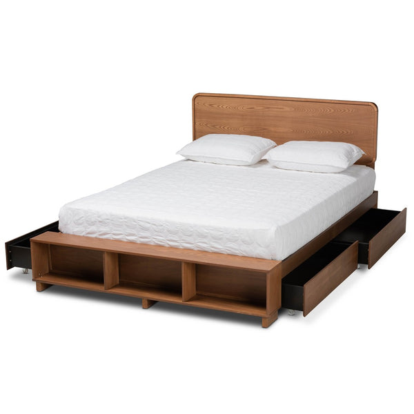 Baxton Studio Baxton Studio Modern Transitional Ash Walnut Platform Bed with 4-Drawer Storage for Organized Living Vita King Vita-Ash Walnut-King