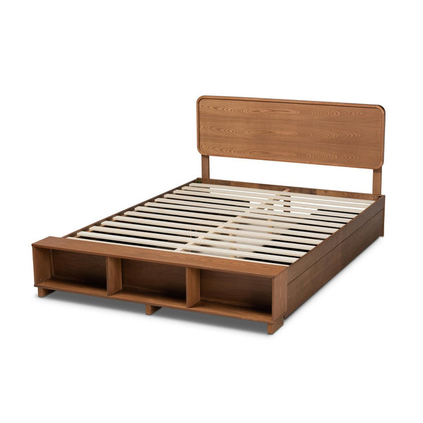 Baxton Studio Baxton Studio Modern Transitional Ash Walnut Platform Bed with 4-Drawer Storage for Organized Living Vita King Vita-Ash Walnut-King