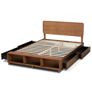 Baxton Studio Baxton Studio Modern Transitional Ash Walnut Platform Bed with 4-Drawer Storage for Organized Living Vita King Vita-Ash Walnut-King