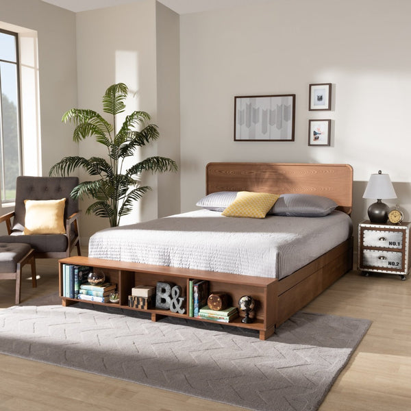 Baxton Studio Baxton Studio Modern Transitional Ash Walnut Platform Bed with 4-Drawer Storage for Organized Living Vita King Vita-Ash Walnut-King