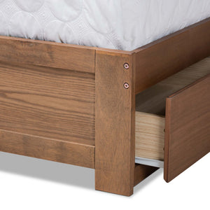 Baxton Studio Baxton Studio Modern Dark Grey Fabric Upholstered Storage Bed with Ash Walnut Finish and Drawers King Eleni-Ash Walnut-King