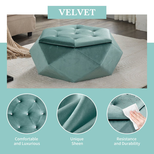 English Elm Christopher Knight Home® - Elegant Velvet Polygon Diamond Tufted Storage Ottoman with Spacious Interior, Durable Multi-Use Seating and Footrest Green 34.64 L x 29.75 W x 15 H N761P277690F