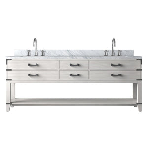 English Elm White Oak Double Bath Vanity With Carrara Marble Top, Faucet Set & Ample Storage For Style B2731P260398-GIGA